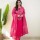 Rani Pink Traditional Bandhani Print Straight Cotton Kurti Pant With Dupatta Salwar Kameez For Women