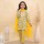 Yellow Cotton Floral Printed Indian Ethnic Kurti Pant Dupatta Set for Girl Kids Wear Salwar Kameez