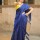 Deepti Blue Handloom Linen Cotton Tasseled Saree with Unstitched Blouse Piece
