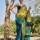 Adrika Blue & Green Handloom Linen Cotton Tasseled Saree with Unstitched Blouse Piece