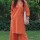 Orange Office Wear V-Neck Cotton Co-ord Set Kurti Plazzo (Set Of 2)