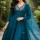 Blue Designer Cotton Anarkali V-Neck Embroidered Cotton Kurti Pant With Dupatta Salwar Kameez