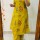 Yellow Floral Motifs Printed Indian A-Line Cotton Salwar Kameez Kurti Pant Co Ord Set for Women
