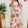 White & Red Floral Printed Indian A-Line Co Ord Set Cotton Salwar Kameez Kurti Pant for Women