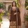Brown Premium Cotton Printed V-Neck Straight Cut Kurti Pant With Dupatta Set For Women (Set Of 3)